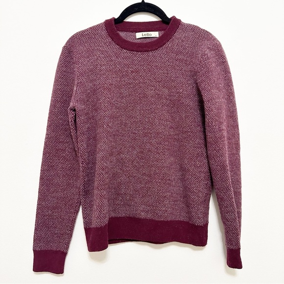Lello Maroon Birds Eye Knit 100% Wool Mens Crew Neck Sweater Small - Picture 1 of 7